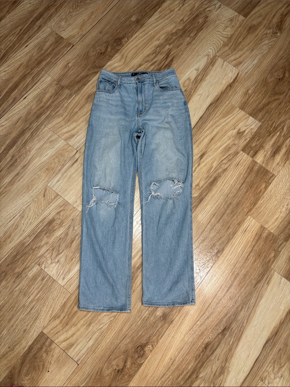 Hollister Light Wash Distressed Straight Leg Jeans Mens Waist 28 31 Long